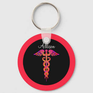 Porte-clés Infirmière personnalisée Colorful Caduceus Médical