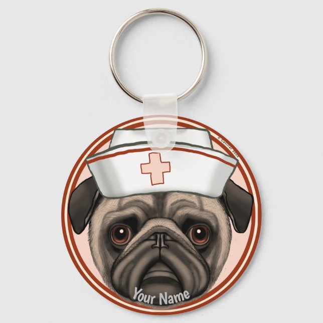 Porte-clés Infirmière Pug  (Recto)