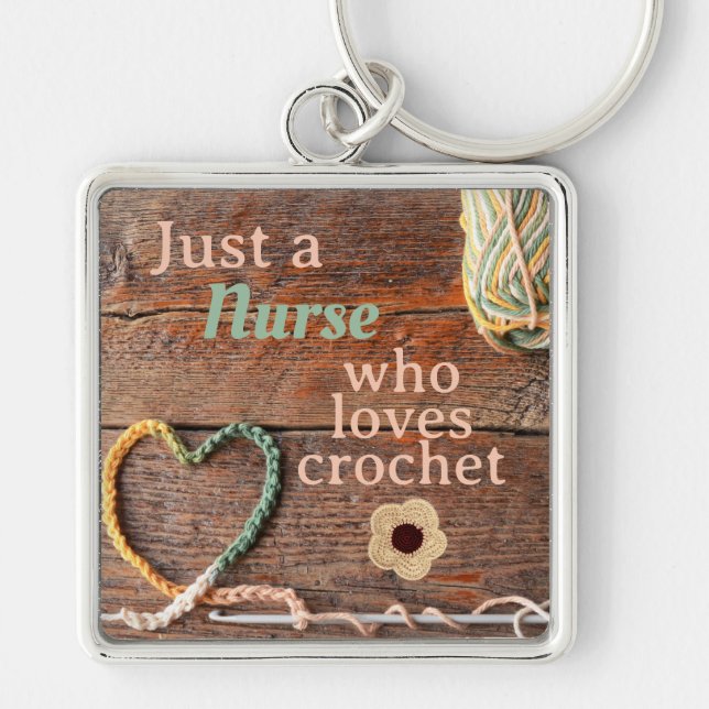 Porte-clés Infirmière qui aime le crochet Design rustique (Devant)