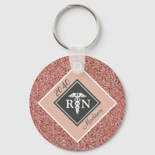 Porte-clés Infirmière RN Graduation Rose Gold Parties scintil