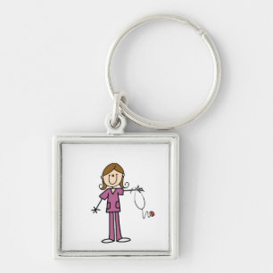 Porte-clés Infirmière Stick Figure Féminine aux Cheveux Bruns