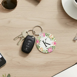 Porte-clés Initial Floral Rose