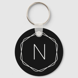 Porte-clés initial octogone monogramme noir élégan