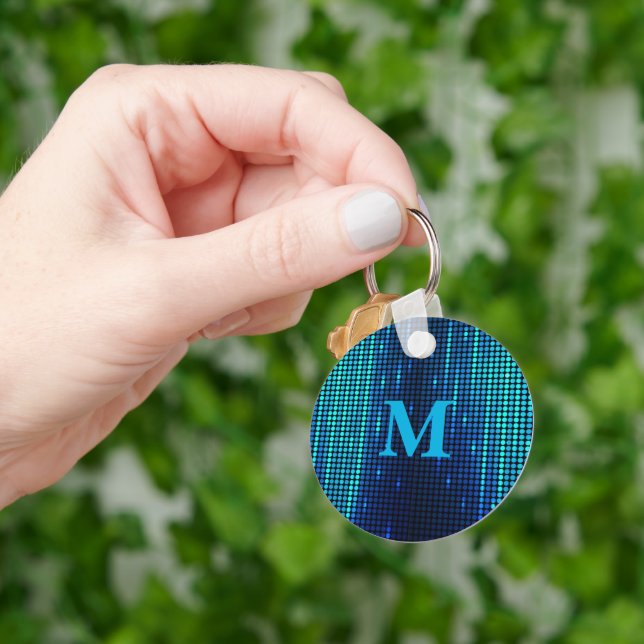 Porte-clés Initiale de monogramme pailleté bleu élégant (main)