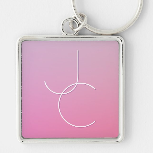 Porte-clés Initiales de chevauchement modernes 2 | Ombre rose (Devant)