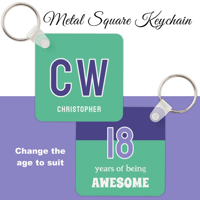 Porte-clés initiales du 18e anniversaire vert violet (Créateur téléchargé)