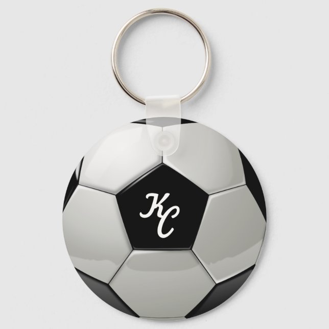 Porte-clés Initiales du Monogramme de balle de football noir  (Recto)