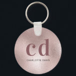 Porte-clés initiales du monogramme or rose<br><div class="desc">Un rose d'or faux métallique à l'aspect arrière - plan et de l'or rose foncé et du texte noir. Personnalisez et ajoutez les initiales et le nom du monogramme.</div>