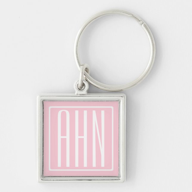 Porte-clés Initiales Monogramme | Blanc Sur Rose Clair (Devant)