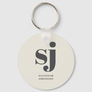 Porte-clés Initiales monogramme crème