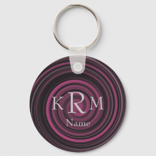 Porte-clés Initiales Monogramme Tourbillons Prune Personnalis
