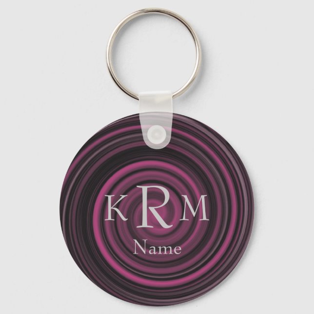 Porte-clés Initiales Monogramme Tourbillons Prune Personnalis (Recto)