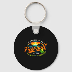 Porte-clés insigne rétro coucher de soleil pickleball Bainbri