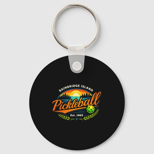 Porte-clés insigne rétro coucher de soleil pickleball Bainbri (Recto)