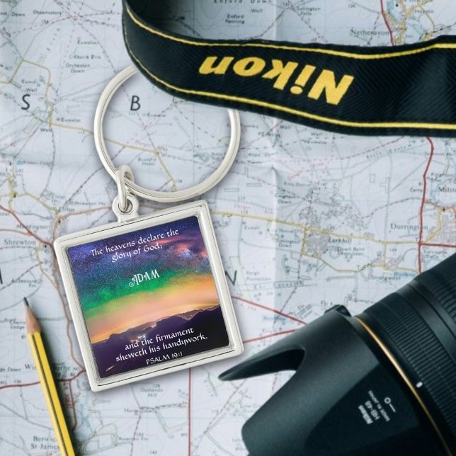 Porte-clés Inspirational Psaume 19:1 Galaxy Sky Nom personnal (Créateur téléchargé)