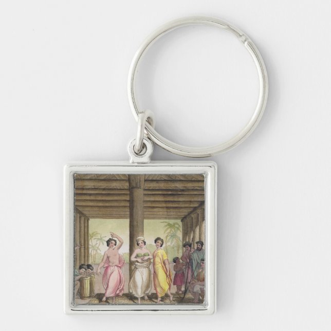 Porte-clés Intérieur d'une maison de Tahitian avec des filles (Devant)