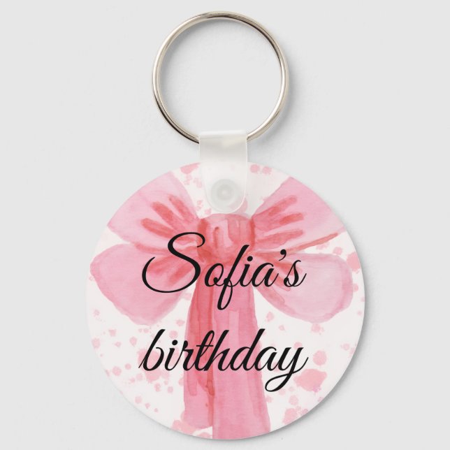 Porte-clés Invitation d'anniversaire Fille Ruban Rose (Recto)