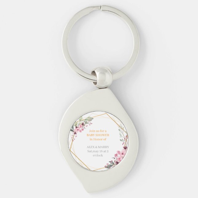 Porte-clés Invitation élégante florale dorée géométrique pour (Devant)