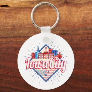 Porte-clés Iowa City États-Unis Retro Skyline Vintage USA