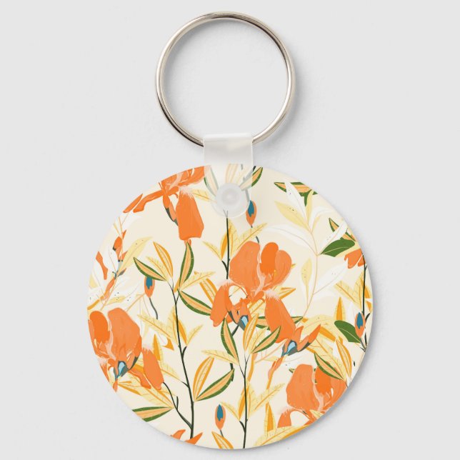 Porte-clés Iris orange : motif floral transparent (Recto)