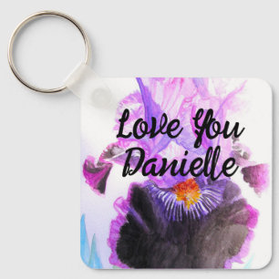 Porte-clés Iris Pourpre Fleur Aquarelle Florale Anniversaire