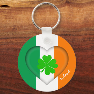 Porte-clés Irlande & Irish Heart, Drapeau chanceux trèfle /sh