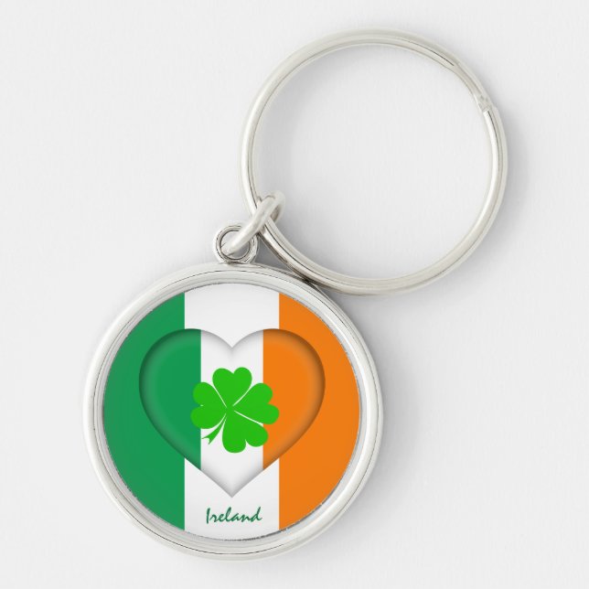 Porte-clés Irlande & Irish Heart, Drapeau chanceux trèfle /sh (Devant)