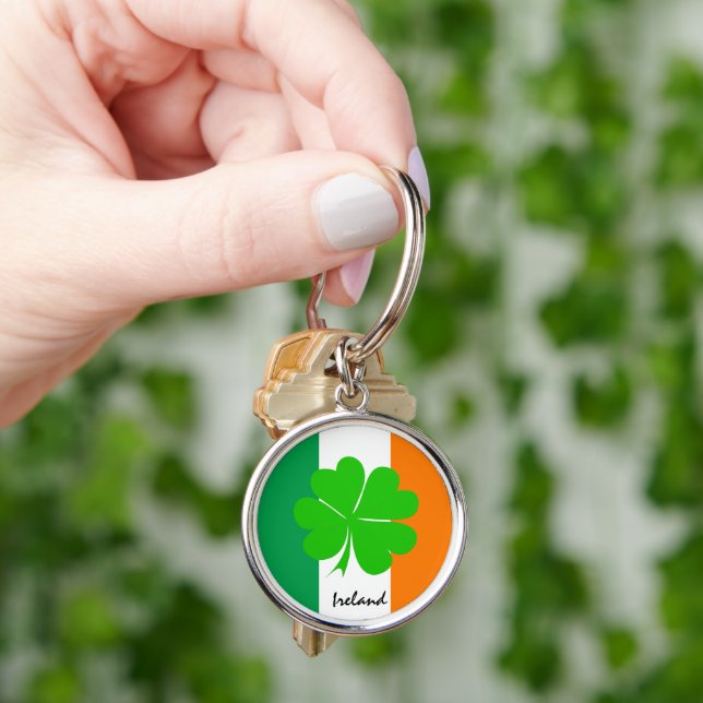 Porte-clés Irlande & quatre feuilles de trèfle, drapeau irlan (main)