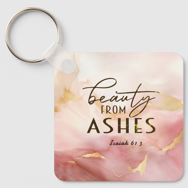 Porte-clés Isaïe 61 3 Beauté de Ashes Bible Verse Rose (Recto)