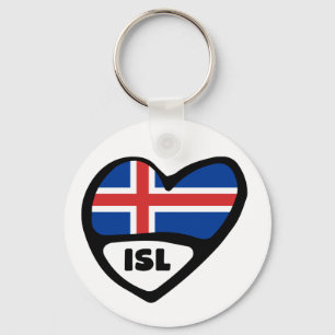 Porte-clés Islande Code Pays Drapeau Clavier Coeur, ISL