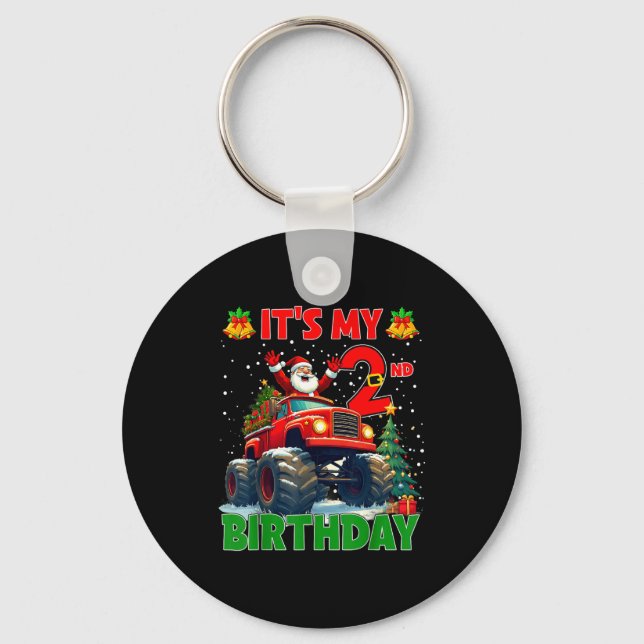 Porte-clés It’s My 2nd Birthday Xmas Santa Monster Truck Chri (Recto)