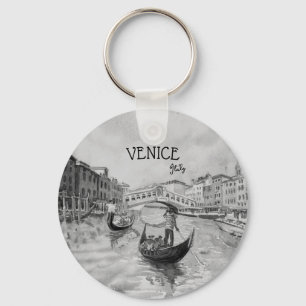 Porte-clés Italie Travel - VENICE souvenir noir et blanc