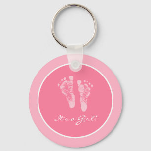Porte-clés Its a Girl Pink Baby Footprints Birth Announcement