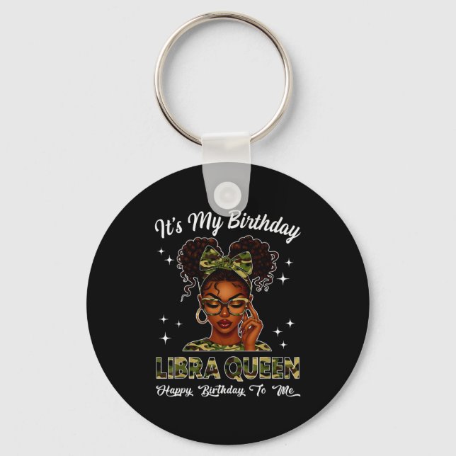 Porte-clés It's My Birthday Libra Queen Camo Bow Afro Black G (Recto)