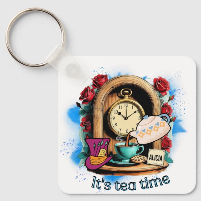Porte-clés "It's Tea Time"– Alice in Wonderland Inspired (Recto)