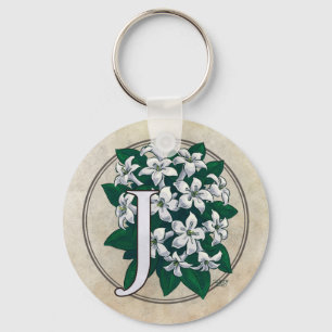 Porte-clés J pour le monogramme de fleur de jasmin