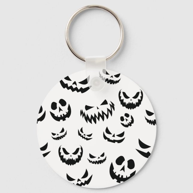 Porte-clés Jack-o'-lantern face Citrouille noir et blanc (Recto)