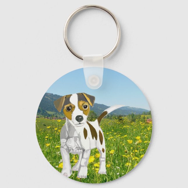Porte-clés Jack Russell puppy in a Flower Meadow  (Recto)