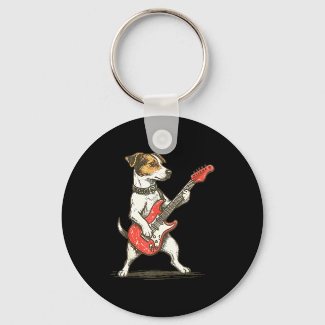 Porte-clés Jack Russell Terrier Dog Playing Guitar Rocker Gui (Recto)