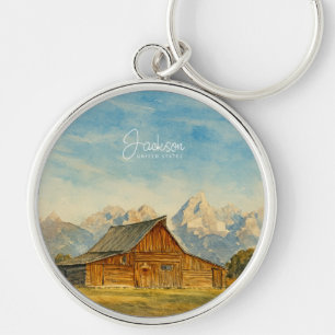 Porte-clés Jackson Hole aquarelle Grand Teton art de voyage