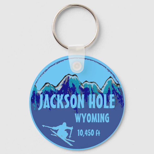 Porte-clés Jackson Hole porte - clé d'art du ski bleu du Wyom (Recto)