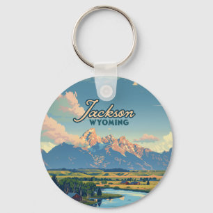 Porte-clés Jackson Hole Wyoming Ranch Tetons Mountains Retro