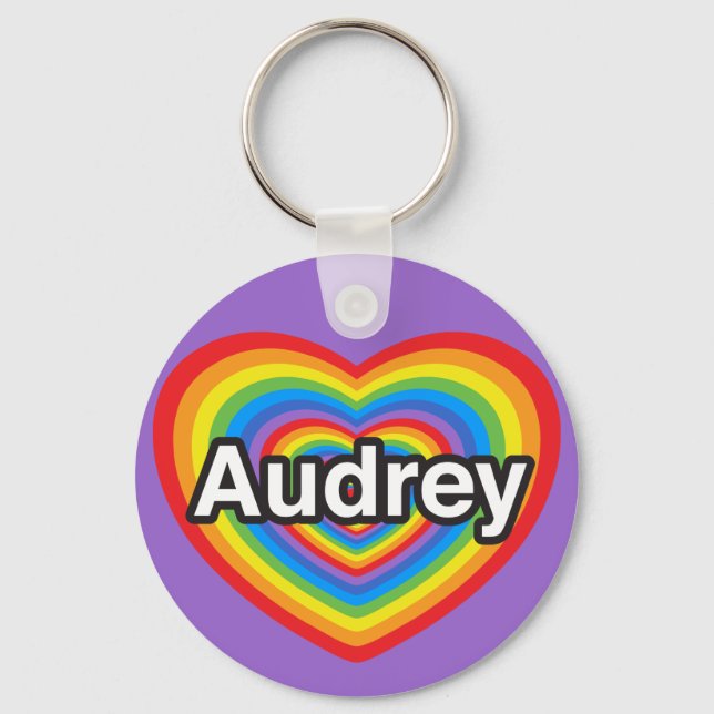 Porte-clés J'adore Audrey. Je t'aime Audrey. Cœur (Recto)