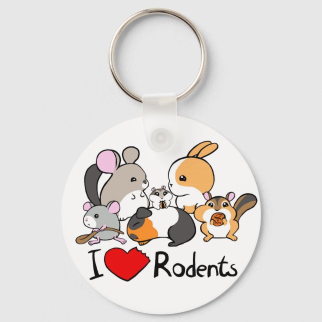 Porte-clés J'adore les rongeurs, mignon dessin animé (Recto)