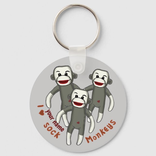 Porte-clés J'adore les singes de chaussette  (Recto)