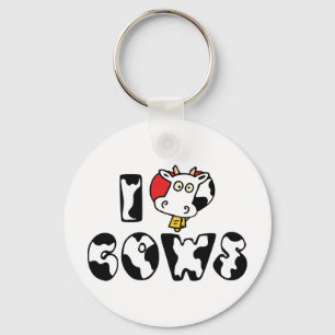 Porte-clés J'adore les vaches à coeur