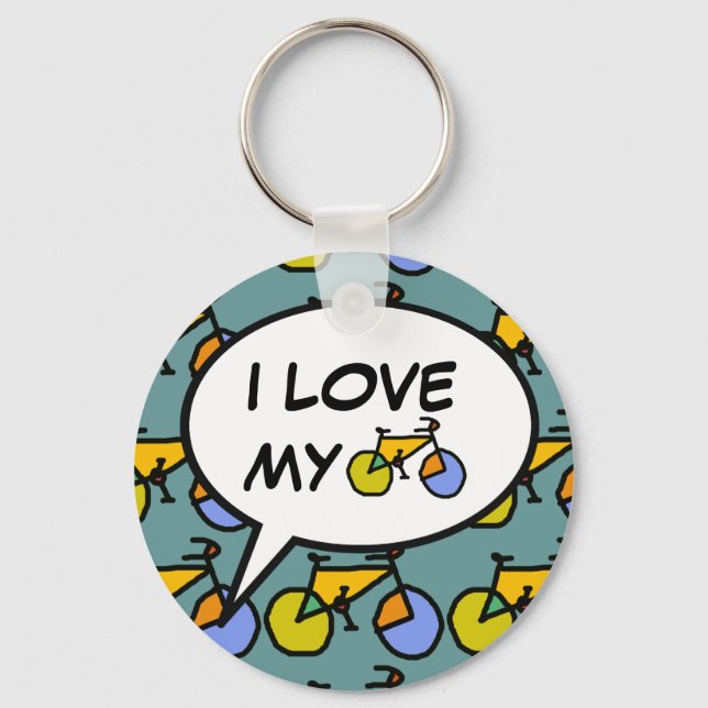 Porte-clés j'adore ma bulle de dessin animé vélo (Recto)