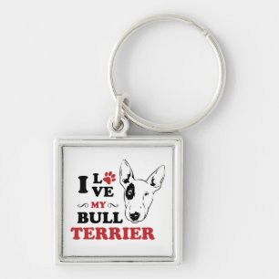 Porte-clés J'adore mon Bull Terrier Maman Papa Chiot Mignon