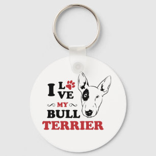 Porte-clés J'adore mon Bull Terrier Maman Papa Chiot Mignon