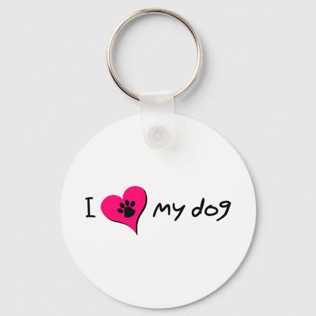Porte-clés J'adore mon chien | Empreinte de patte mignon sur  (Recto)